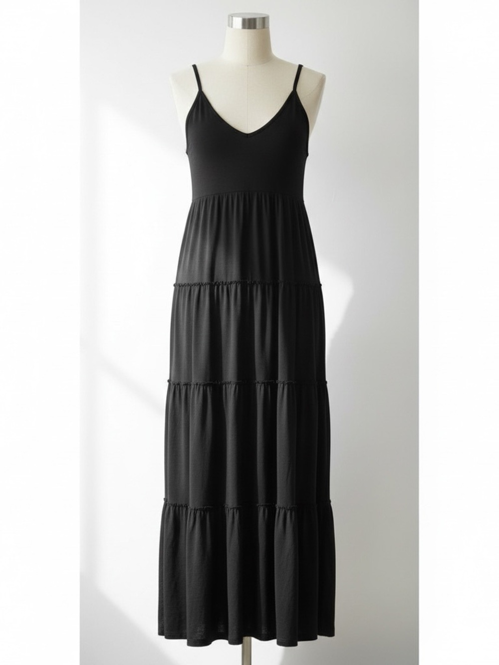 Zenana Womens Black Tiered Maxi Dress Size Small Sleeveless Stretch Boho